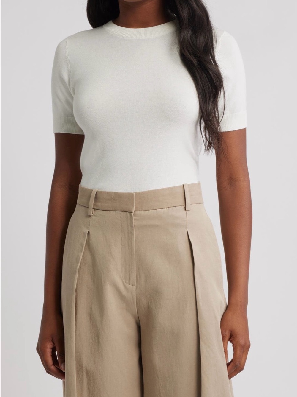 MANGO Light Beige Short Sleeve Sweater - Size M